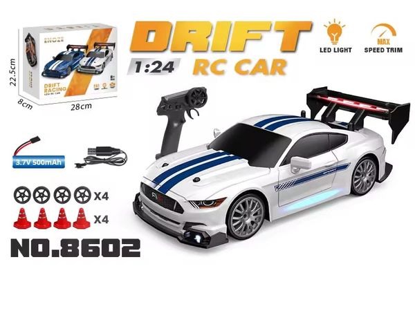 Ford Mustang GT RS 4WD RC Drift Car With 3x500mAh Battery Tires Traffic Cones