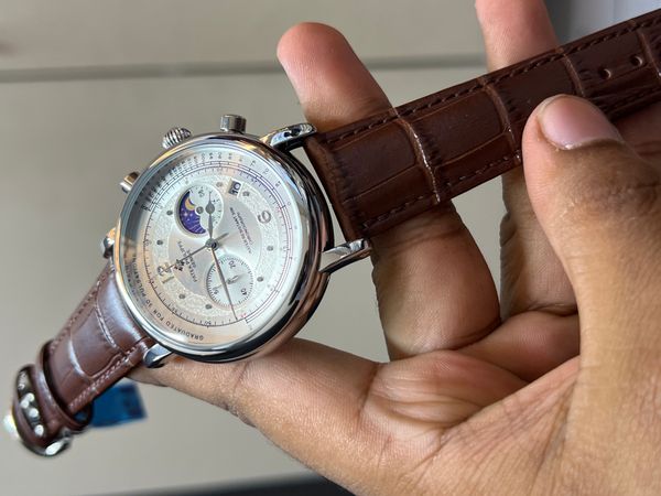 PATEK BROWN BELT TWO CHRONO SILVER CASE WHITE DIAL