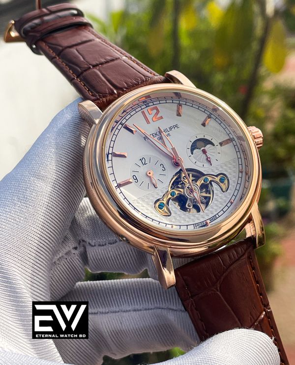 PATEK AUTO BROWN BELT ROSE GOLD CASE V5