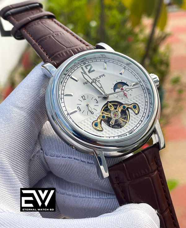 PATEK AUTO BROWN BELT SILVER CASE V5