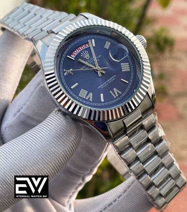 ROLEX DAY-DATE SILVER CH BLUE DIAL