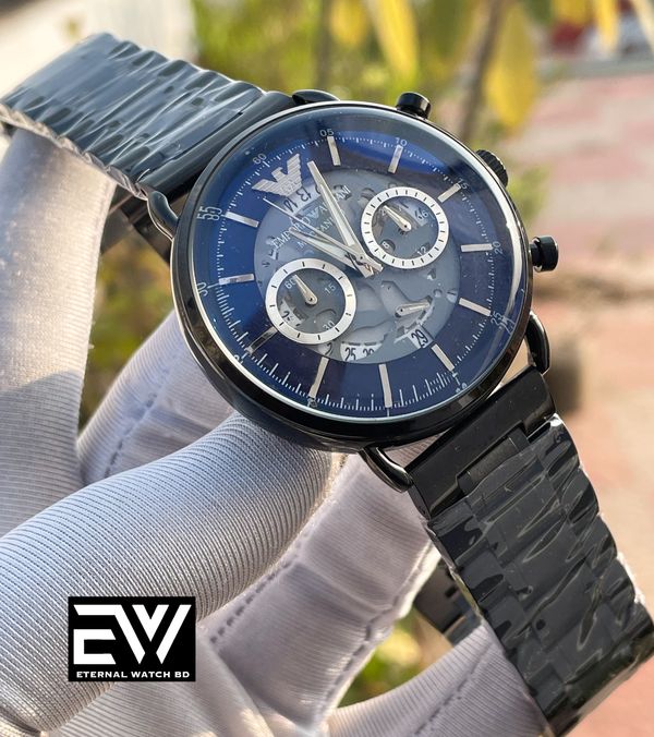 ARMANI BlLACK BODY CH OVAL GLASS MACCANICO BLUE DIAL