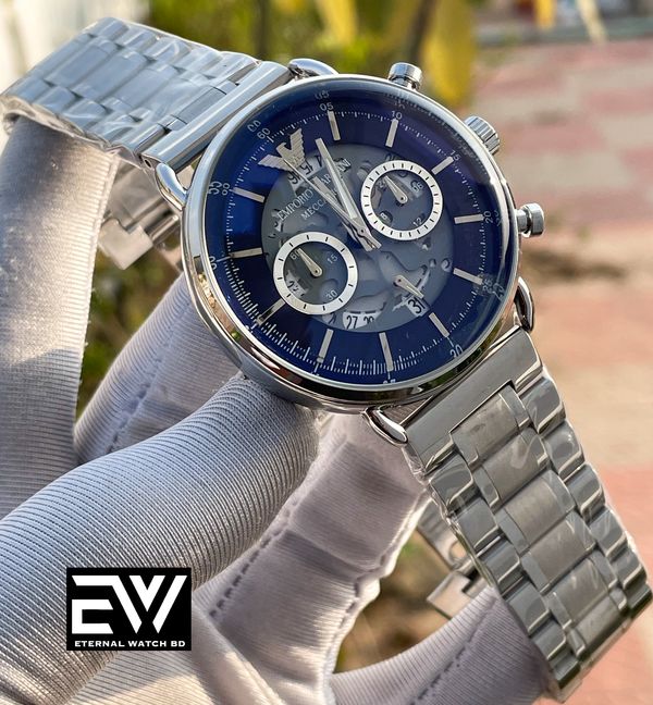 ARMANI CH OVAL GLASS MACCANICO BLUE DIAL