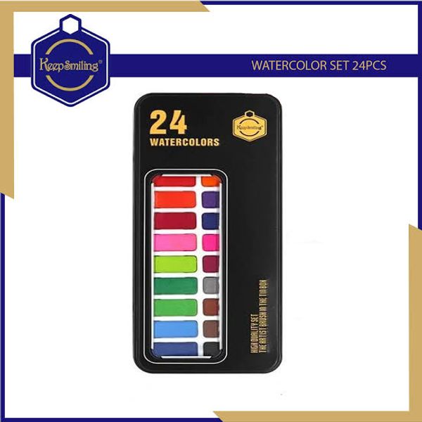 Keep smiling water color 24 colors Metal Tin Set With Brush