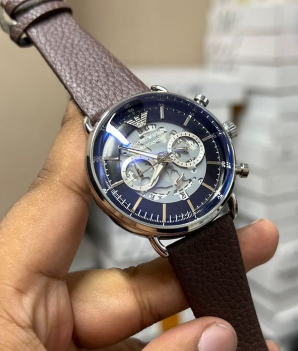 ARMANI OVAL GLASS BROWN BELT BLUE DIAL