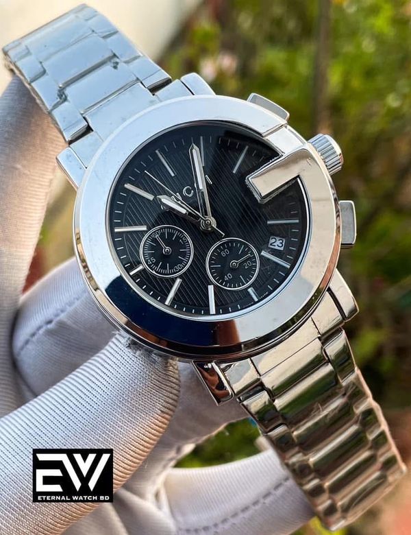 GUCCI SILVER CHAIN BLACK DIAL