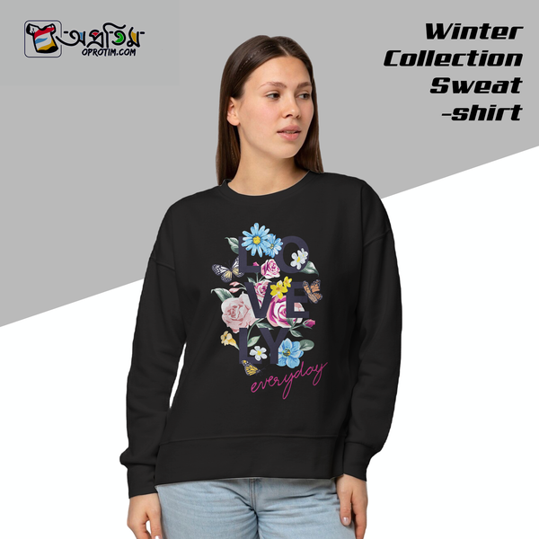 Ladies Black Design Printed Sweatshirt