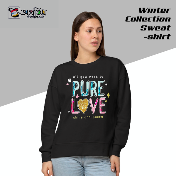 Ladies Black Design Printed Sweatshirt