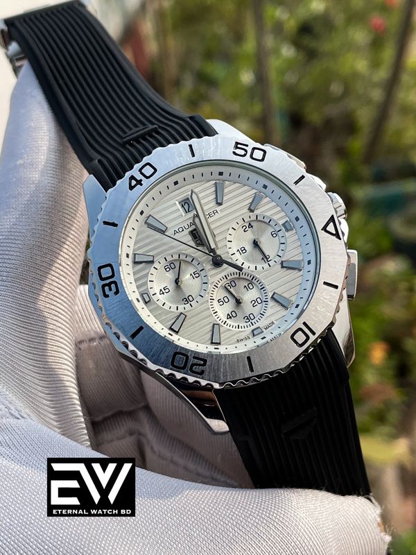 TAG AQUARACER BLACK BELT WITH CASE WHITE WAFFLE DIAL
