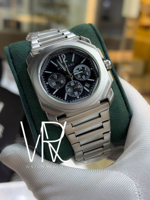 BVLGARI MATT SILVER CHAIN BLACK DIAL
