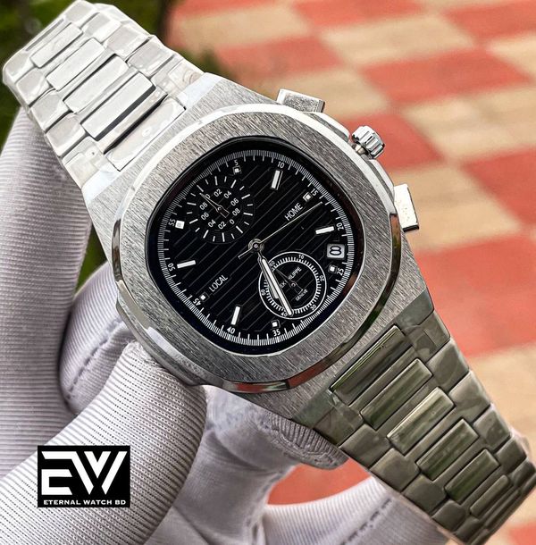 PATEK QUARTZ SILVER CH BLACK DIAL