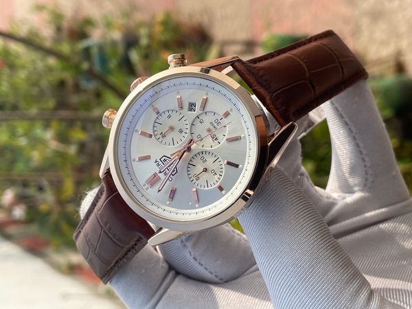 TAG C3 HRONO BROWN BELT ROSEGOLD CASE WHITE DIAL