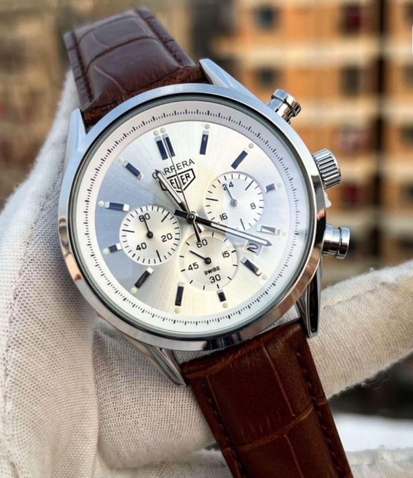 TAG 3 CHRONO BROWN BELT SILVER CASE WHITE DIAL