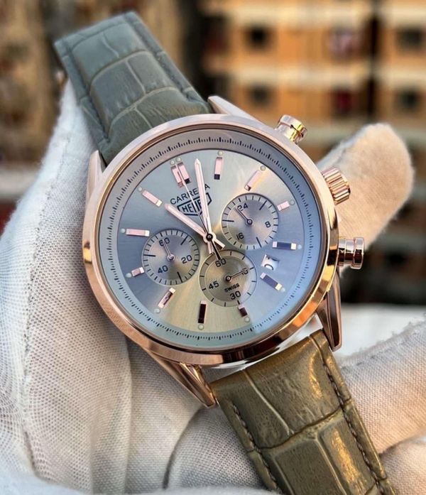 TAG  3 CHRONO ROSE GOLD BODY GRAY BELT GRAY DIAL