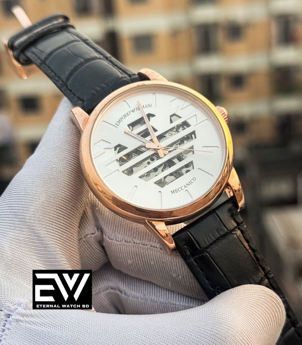 ARMANI AUTO BLACK BELT RG CASE WHITE DIAL