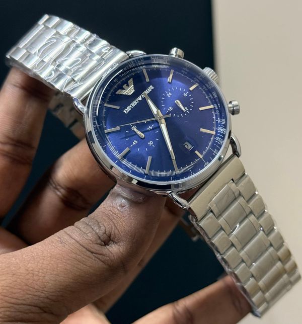 ARMANI OVAL GLASS SILVER CH BLUE DIAL