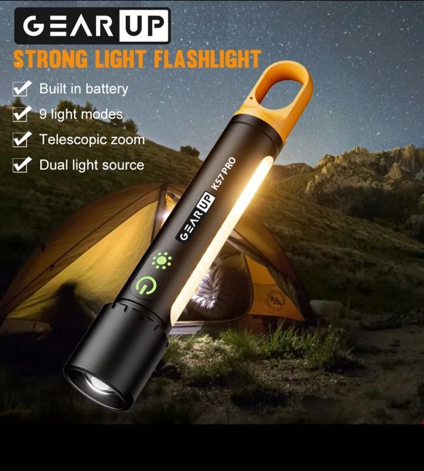 GearUP K57 PRO Rechargeable High Power Flashlight + Large COB Light with 3500mAh Lithium Battery