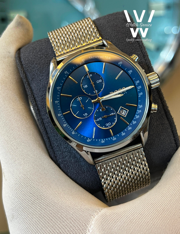 Boss Mesh Chain Silver Case Blue Dial