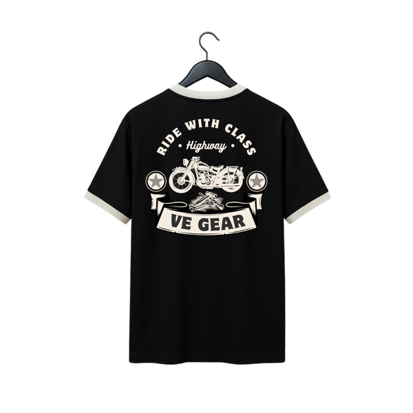 VE Gear “CLASSIC RIDER”  Black and white Oversized T-shirt