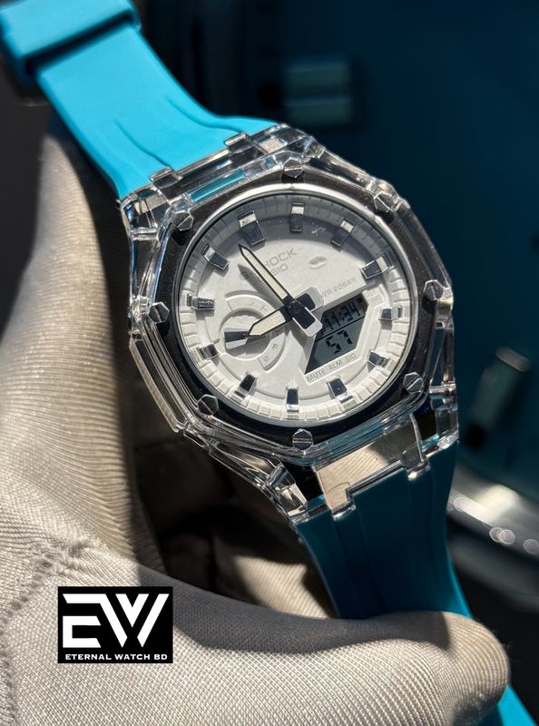 CASIO GSHOCK 2100 TRANSPARENT TIFFANY BELT WHITE DIAL