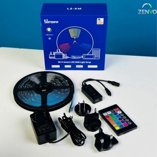 WiFi + Bluetooth RGB LED Strip Light- Work With Alexa, Google Home, Dance With Music (16 Feet, Sonoff L2)