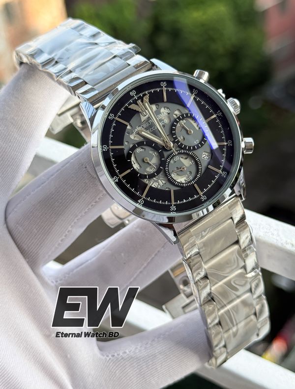 ARMANI BLACK DIAL SILVER CHAIN