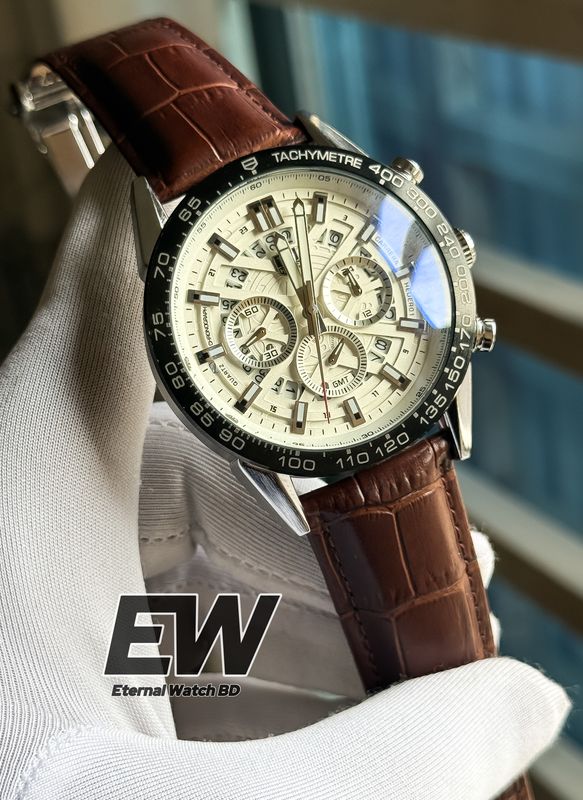 TAG ANNIVERSARY WHITE DIAL BLACK CASE BROWN BELT