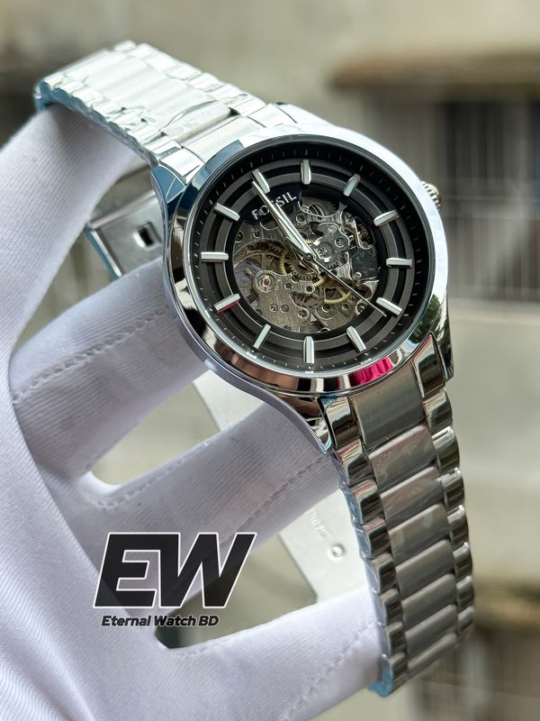 FOSSIL AUTOMATIC SILVER CHAIN BLACK DIAL