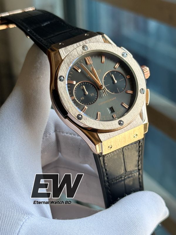 HUBLOT GREY DIAL RG CASE BLACK LEATHER TEXTURE BELT