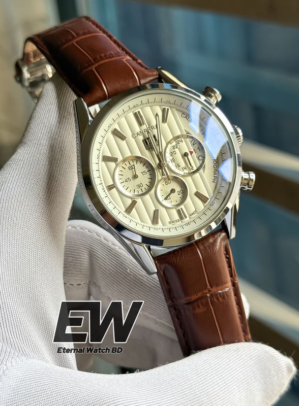 TAG 1969 WHITE DIAL SILVER CASE BROWN BELT