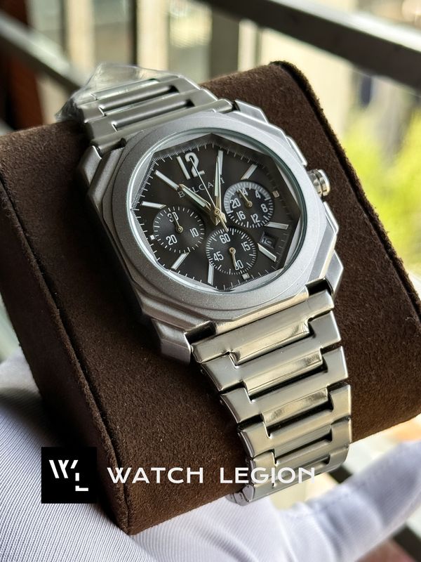 BVLGARI CHRONO CHAIN MATT SILVER DIAL BLACK