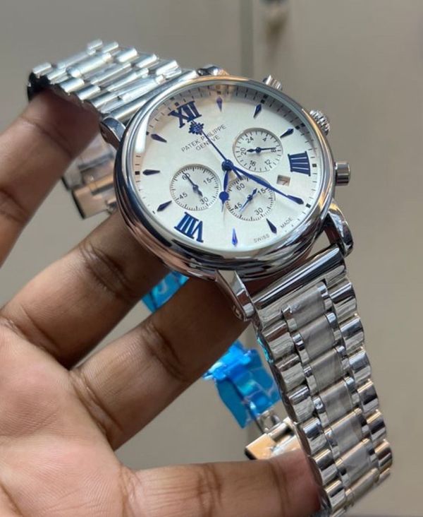 PATEK PHILIPPE  SILVER BODY WHITE DIAL BLUE ROMAN DIGITS