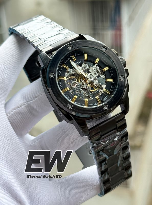 FOSSIL AUTOMATIC CHAIN FULL BLACK GOLD DIGIT