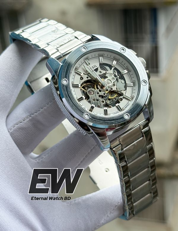 FOSSIL AUTOMATIC CHAIN WHITE DIAL SILVER BODY