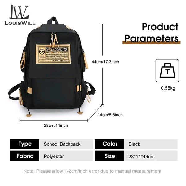 LouisWill Unisex Backpack Large Capacity Shoulder Bag Fashion Student Bag School Bag Hiking Travel Bags Men's Waterproof Bag Casual Nylon Backpacks - Image 2