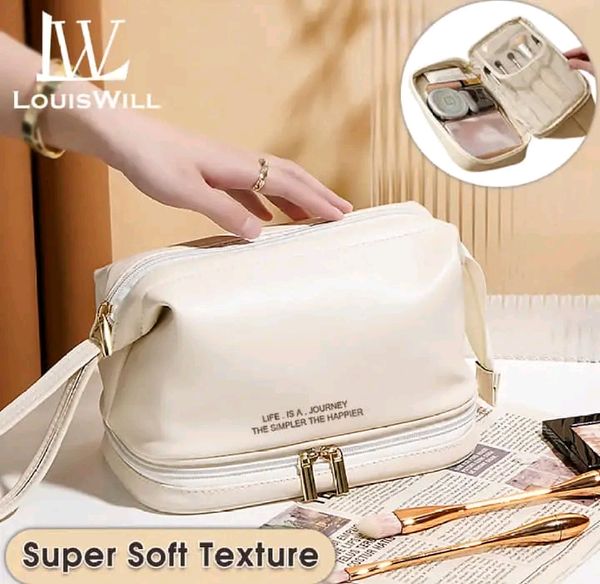 LouisWill Cosmetic Bag Case Portable Travel Toiletry Bags PU Leather Makeup Pouch Handbag Organizer Large Capacity Cosmetic Bag with Lanyard for Traveling Business Trip Home Tidy - Image 2