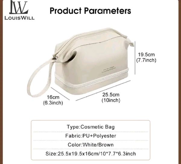 LouisWill Cosmetic Bag Case Portable Travel Toiletry Bags PU Leather Makeup Pouch Handbag Organizer Large Capacity Cosmetic Bag with Lanyard for Traveling Business Trip Home Tidy - Image 3