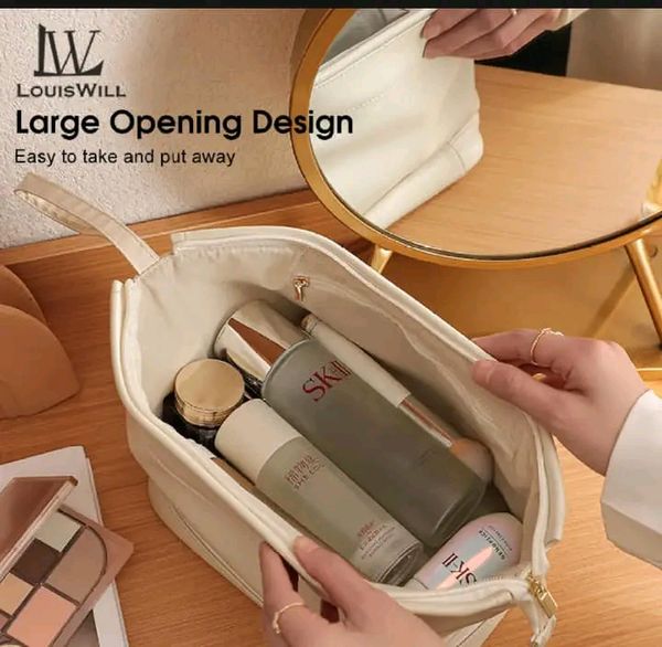 LouisWill Cosmetic Bag Case Portable Travel Toiletry Bags PU Leather Makeup Pouch Handbag Organizer Large Capacity Cosmetic Bag with Lanyard for Traveling Business Trip Home Tidy - Image 5