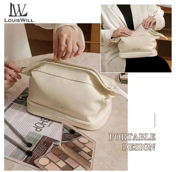 LouisWill Cosmetic Bag Case Portable Travel Toiletry Bags PU Leather Makeup Pouch Handbag Organizer Large Capacity Cosmetic Bag with Lanyard for Traveling Business Trip Home Tidy - Image 7