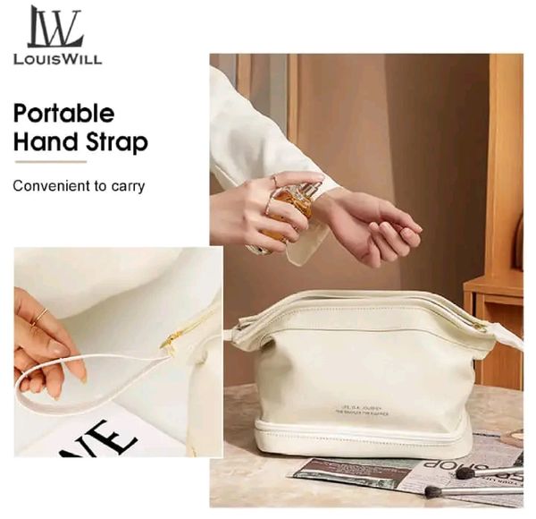 LouisWill Cosmetic Bag Case Portable Travel Toiletry Bags PU Leather Makeup Pouch Handbag Organizer Large Capacity Cosmetic Bag with Lanyard for Traveling Business Trip Home Tidy - Image 9