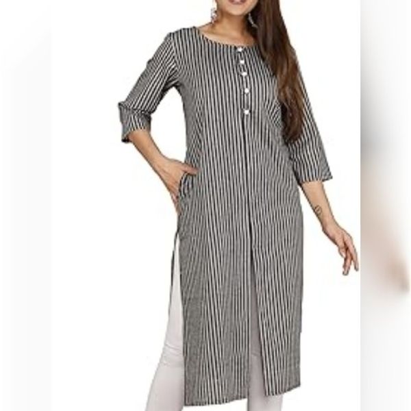 100% cotton stylish 3Q sleeve side pocket step fabric round neck kamiz for women
