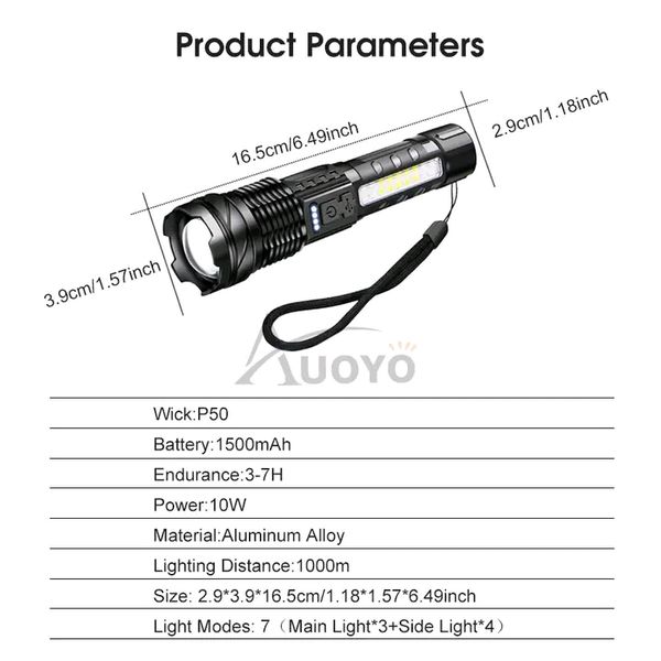 Auoyo Waterproof Multifunctional Telescopic Focusing 2000m Super Bright light - Image 5