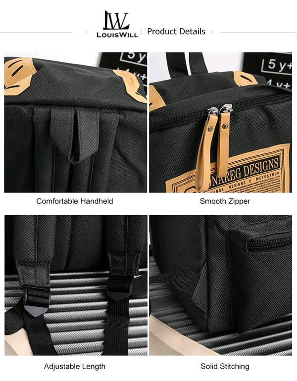 LouisWill Unisex Backpack Large Capacity Shoulder Bag Fashion Student Bag School Bag Hiking Travel Bags Men's Waterproof Bag Casual Nylon Backpacks - Image 3