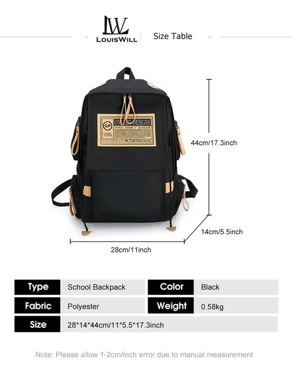 LouisWill Unisex Backpack Large Capacity Shoulder Bag Fashion Student Bag School Bag Hiking Travel Bags Men's Waterproof Bag Casual Nylon Backpacks - Image 4