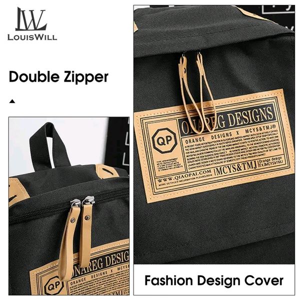 LouisWill Unisex Backpack Large Capacity Shoulder Bag Fashion Student Bag School Bag Hiking Travel Bags Men's Waterproof Bag Casual Nylon Backpacks - Image 5