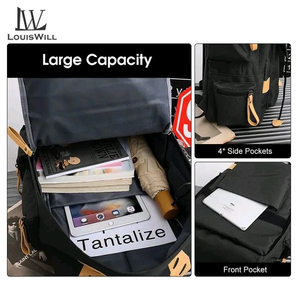 LouisWill Unisex Backpack Large Capacity Shoulder Bag Fashion Student Bag School Bag Hiking Travel Bags Men's Waterproof Bag Casual Nylon Backpacks - Image 7