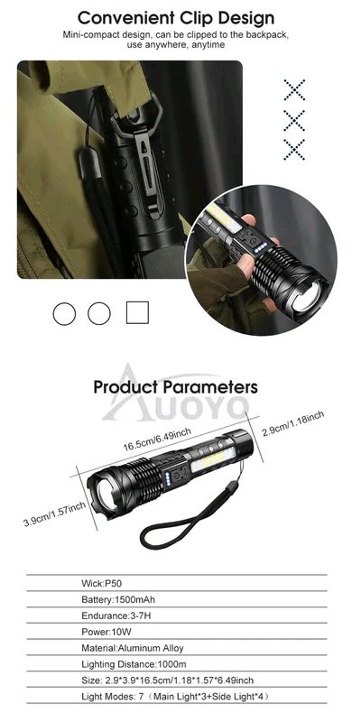 Auoyo Waterproof Multifunctional Telescopic Focusing 2000m Super Bright light - Image 11