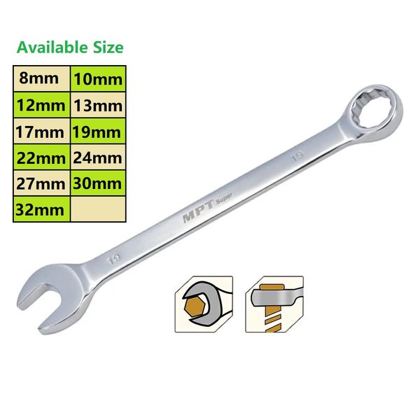 MPT Combination Spanner ( 8 | 10 | 12 | 13 | 17 | 19 | 22 | 27 | 30 | 32mm ), CRV; MHC02001