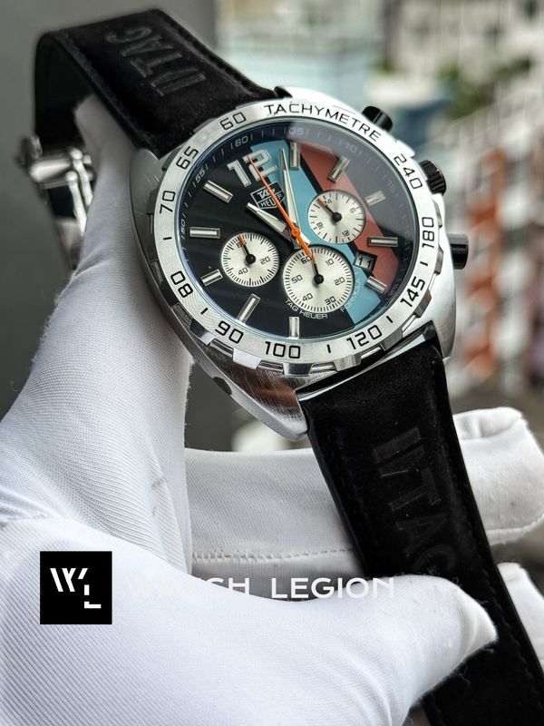 TAG BELT ANNIVERSARY GULF SILVER CASE BLACK DIAL BLACK BELT
