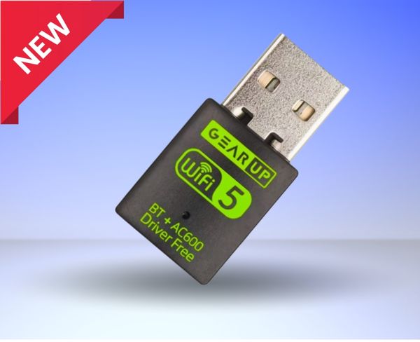 GearUP 600Mbps Dual Band WiFi + Bluetooth Adapter For Windows PC/Laptop- (Driver Free Version, WiFi Hotspot Supported, 2.4GHz + 5GHz)